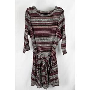 Lane Bryant 18/20 Dress Long Sleeve Low-High Stripes Burgundy Gray